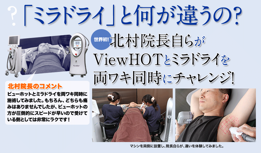 北村院長自らがViewHOTとミラドライを両ワキ同時にチャレンジ!